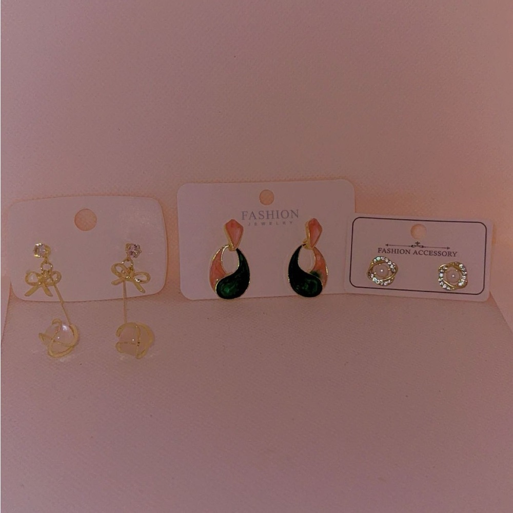 Accessory Pink and Green Teardrop Earrings -